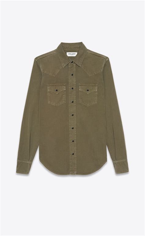 western shirt in khaki stonewashed denim 